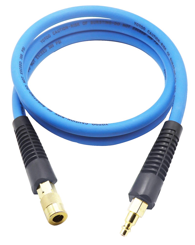 YOTOO Hybrid Lead in Air Hose 3/8-Inch by 6-Feet 300 PSI Heavy Duty, Lightweight, Kink Resistant, All-Weather Flexibility with Bend Restrictors, 1/4-Inch Industrial Quick Coupler and Plug, Blue - Image 1